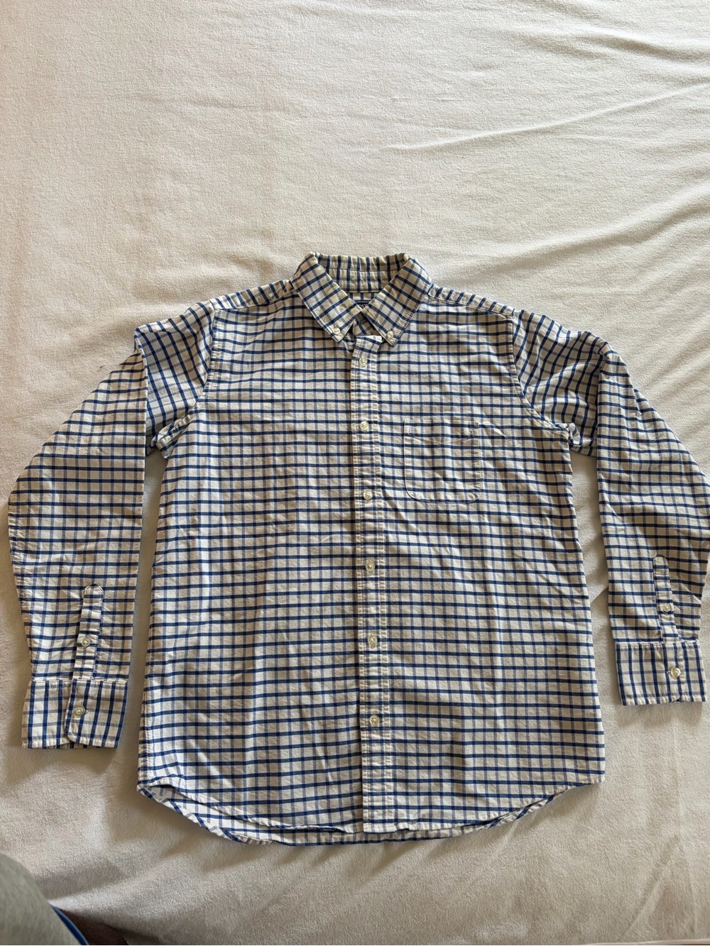Lands End Blue and White Checked Button-Down Shirt